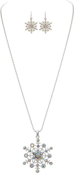 Silver Aurora Borealis Crystal Snowflake Necklace Set