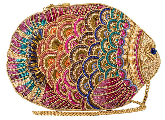 Rainbow Fish Gold And Iridescent Beaded Crossbody Handbag