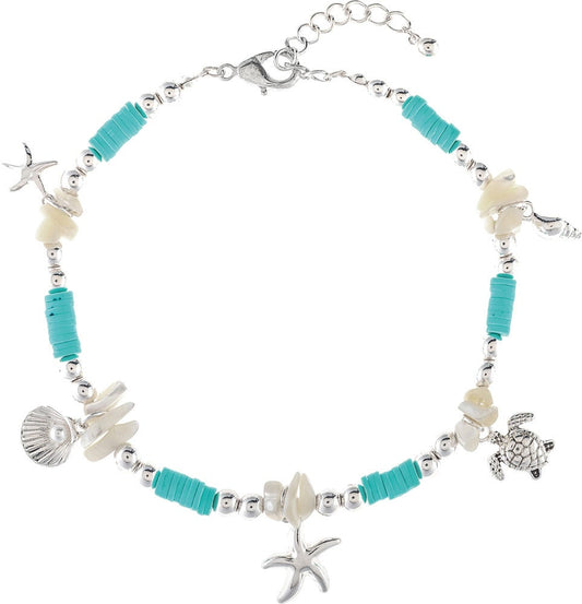 Silver Blue White Sealife Anklet