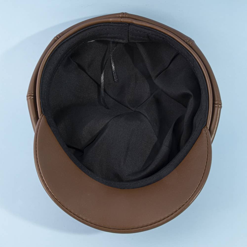 Vegan Leather Newsboy Cabbie Hat
