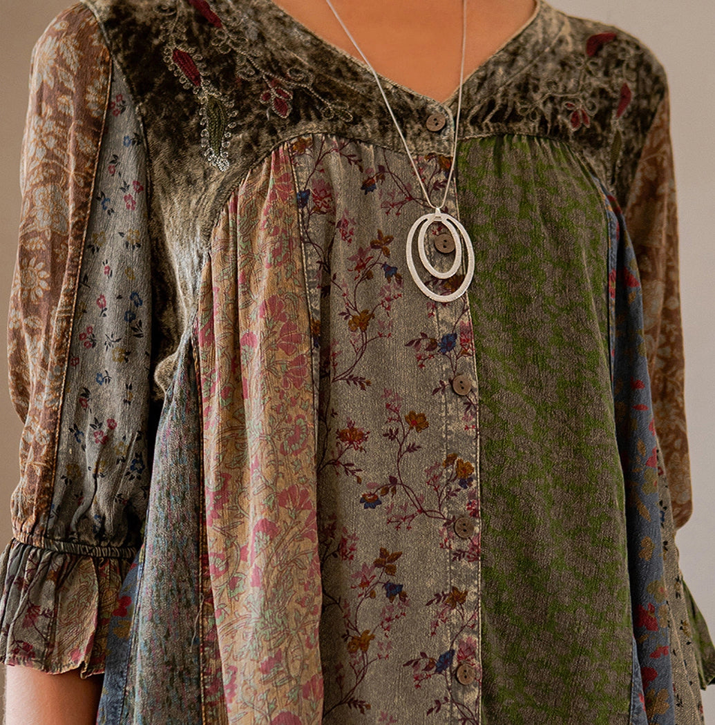 Vintage Boho Patchwork Velvet Top