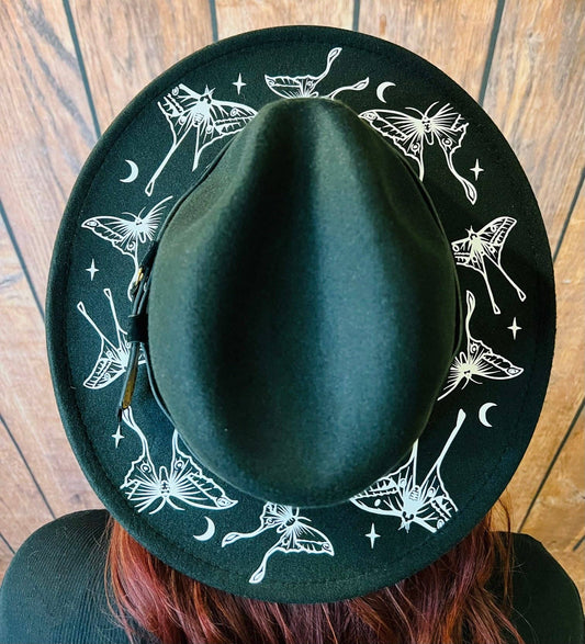 Vegan Felt Wide Brim Hat - Lunar Moths