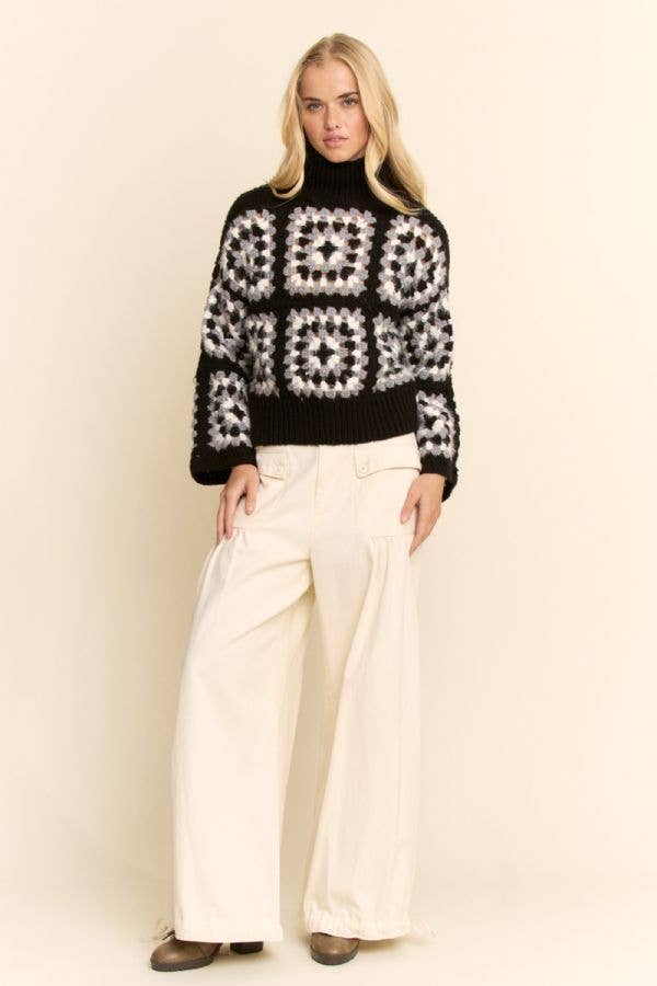 Granny Square Turtleneck Sweater