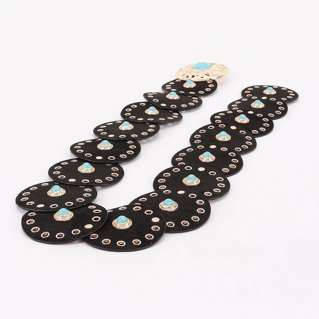 Faux Suede Turq Stone Disc Belt
