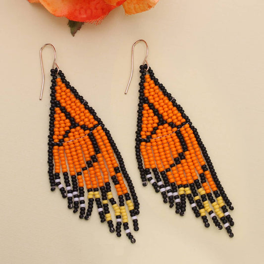 Seed Bead Butterfly Fringe Earrings