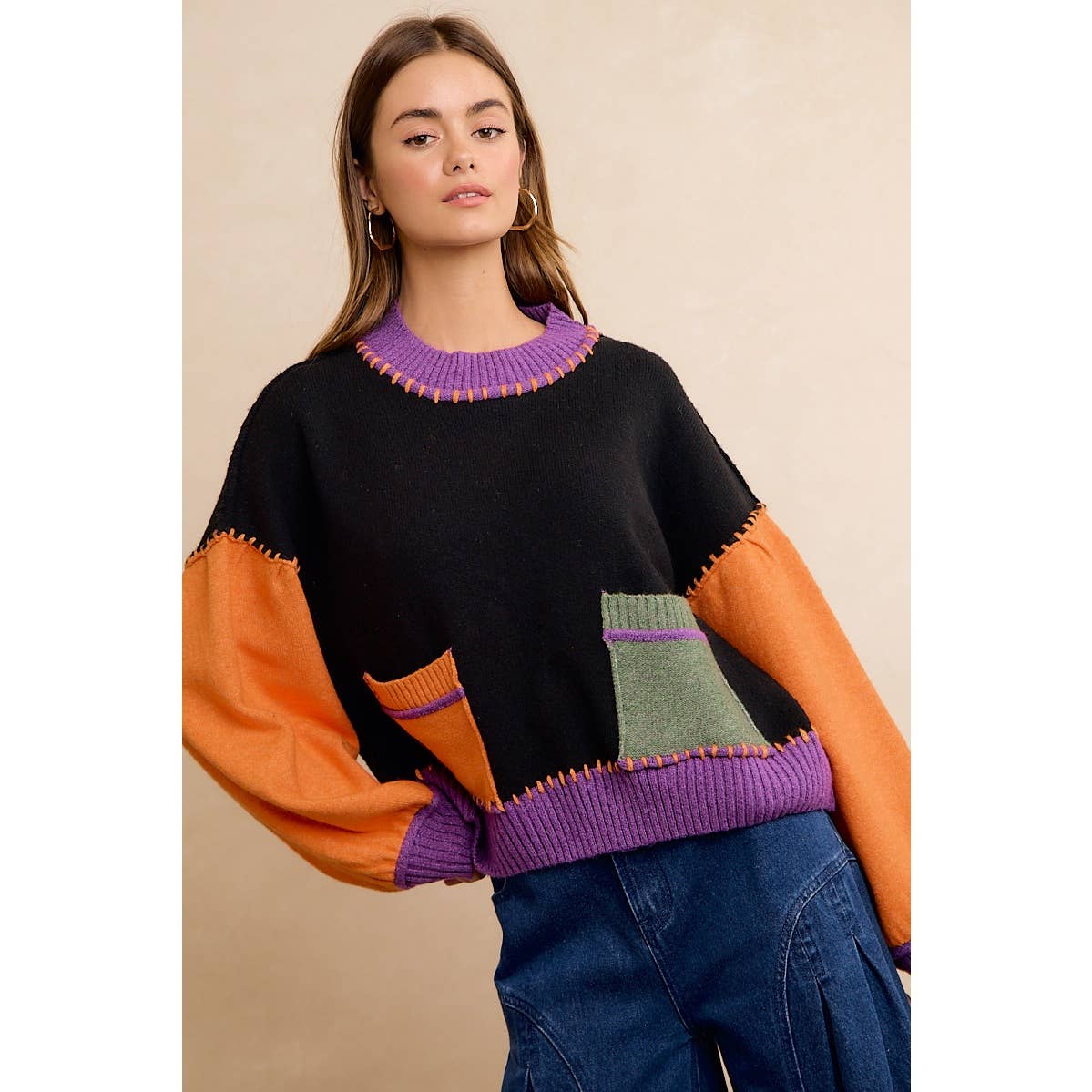 Halloween Stitch Patchwork Sweater