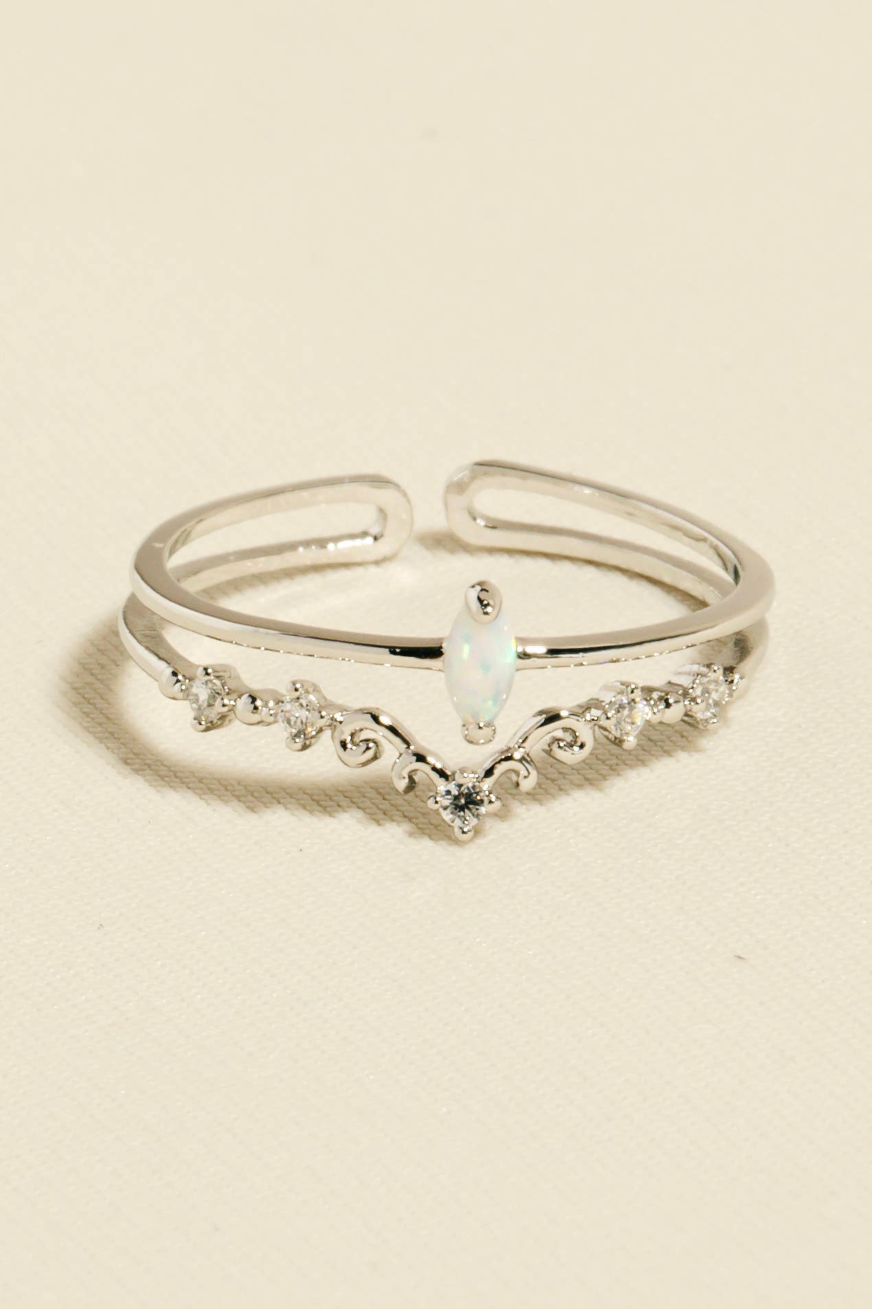 Double Band Opal Rhinestone Adjustable Ring
