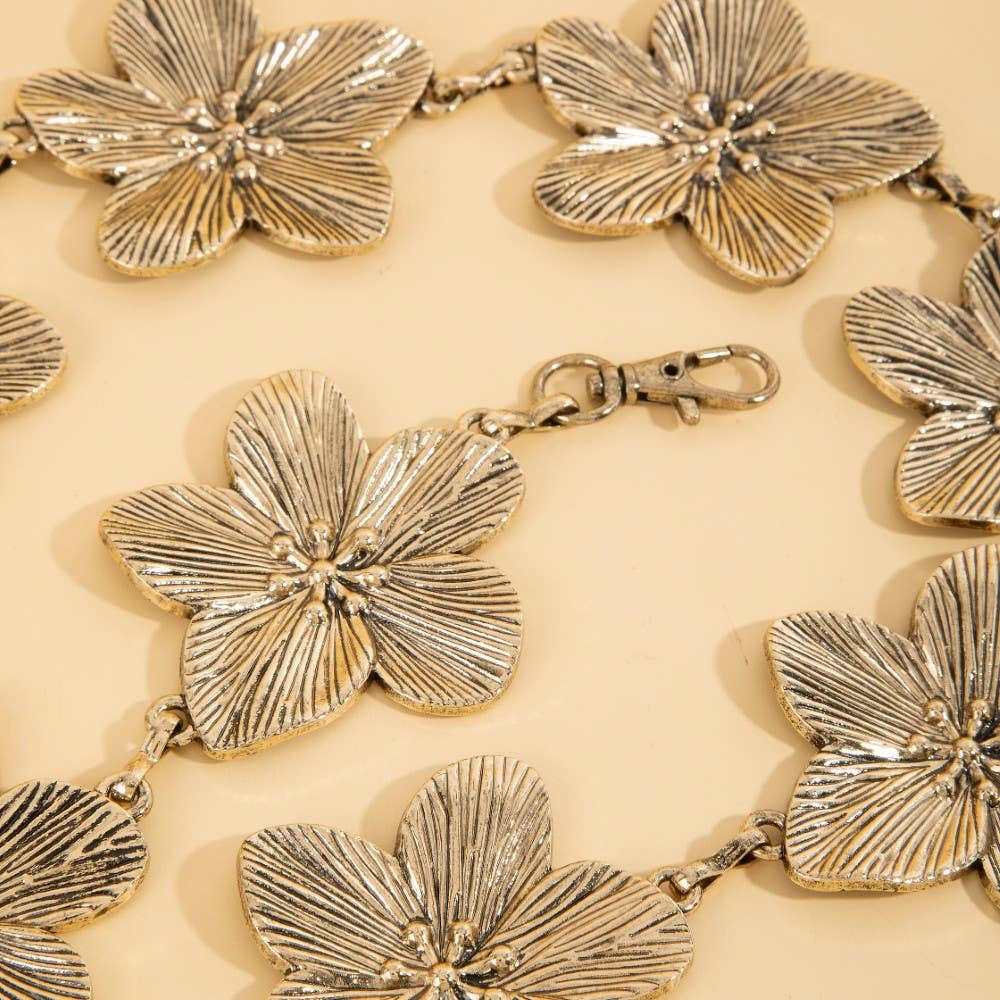 Metallic Flower Link Chain Belt