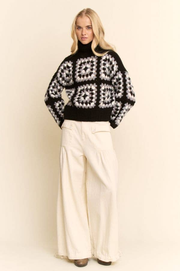 Granny Square Turtleneck Sweater