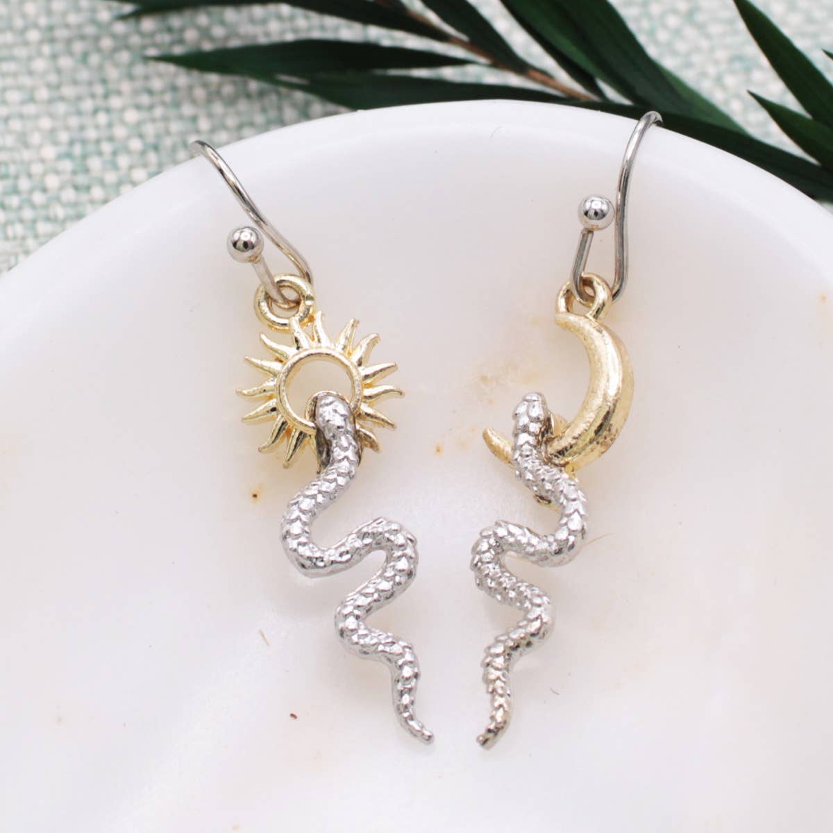 Celestial Serpent Sun Moon Gold Silver Earrings