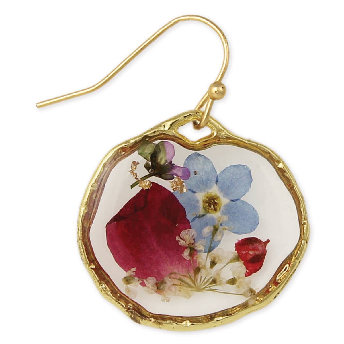 Cottage Floral Blue Red Dried Flower Earrings
