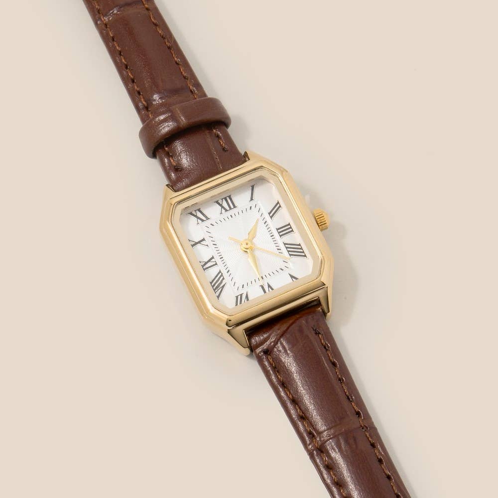 Vintage Square Leather Strap Watch