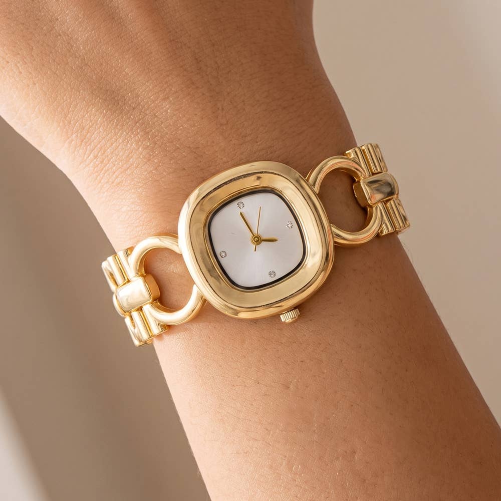 Cushion Face Circle Link Bracelet Watch
