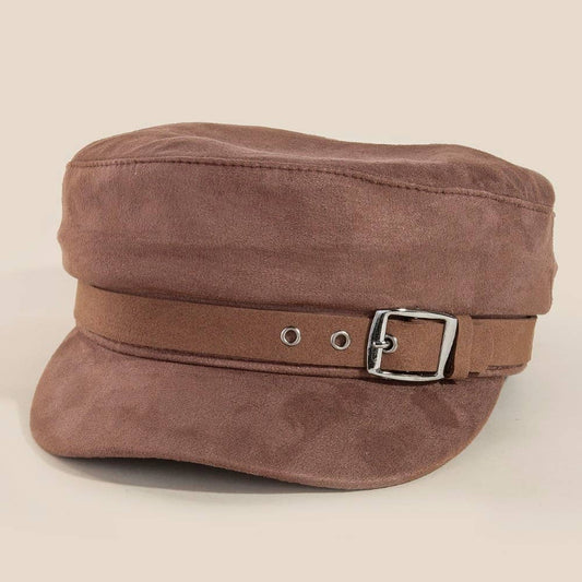 Faux Suede Belt Beret Hat