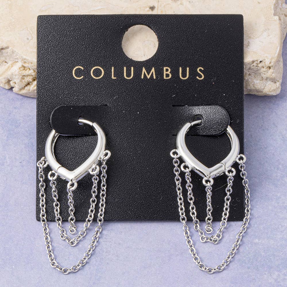 Gold Dipped Chain Fringe Pointed Huggie Earrings