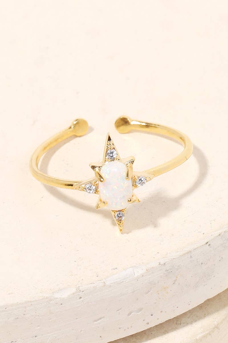 Opal Diamond Star Adjustable Ring