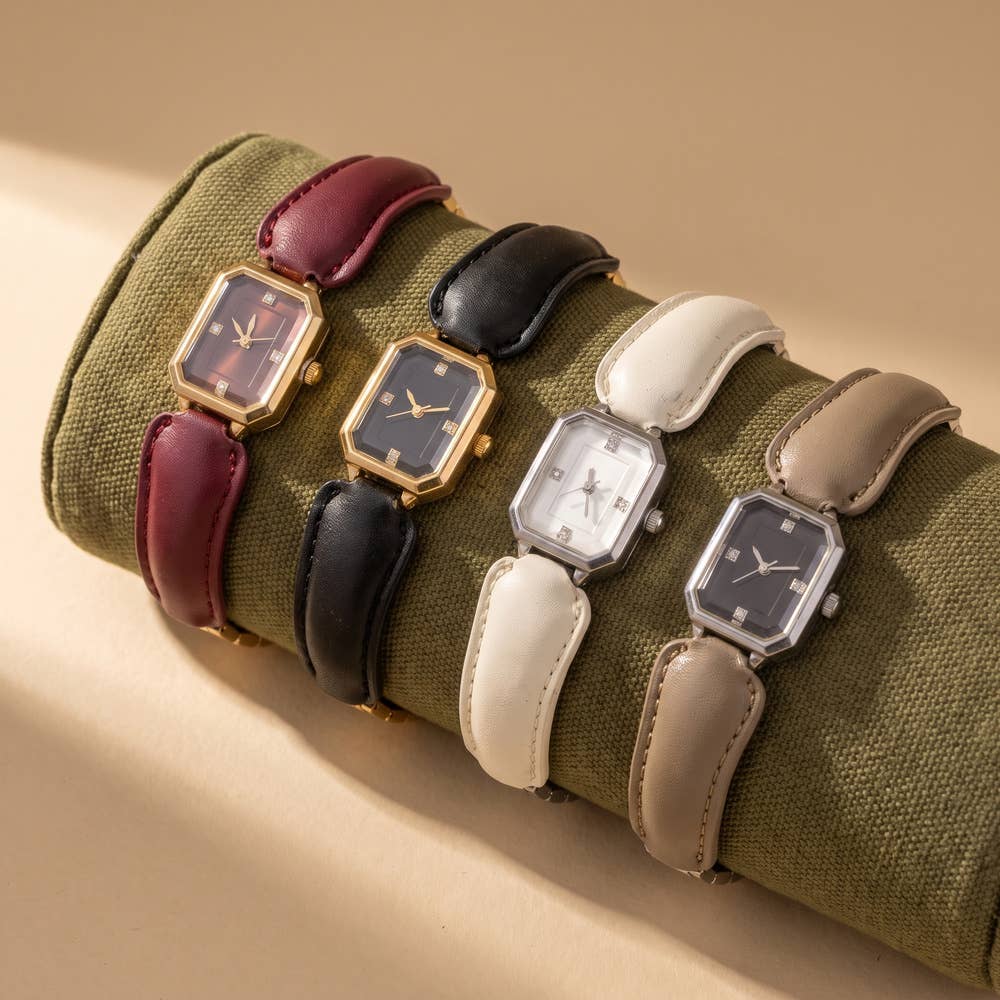 Vintage Octagon Leather Link Bracelet Watch