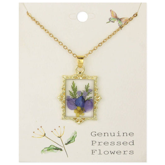 Floral Frame Dried Periwinkle Necklace