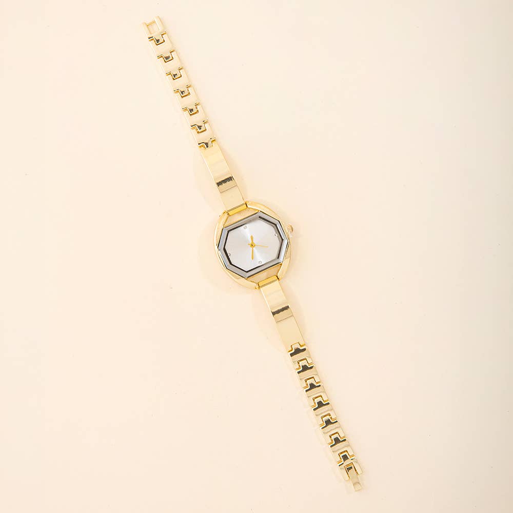 Octagon Face Half Bangle Link Bracelet Watch
