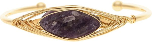Wire Wrapped Purple Crystal Cuff Bracelet