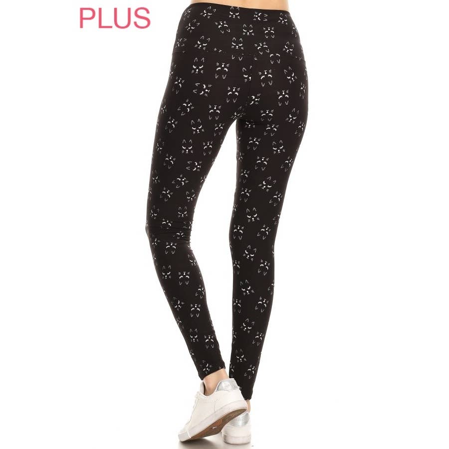 Plus Size 5" Kitty Face Leggings