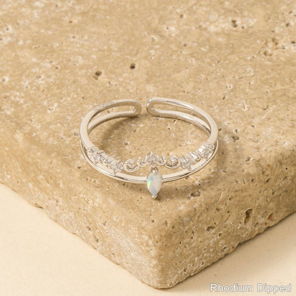 Double Band Opal Rhinestone Adjustable Ring