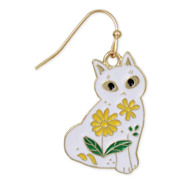 Sitting Pretty White Floral Cat Earrings