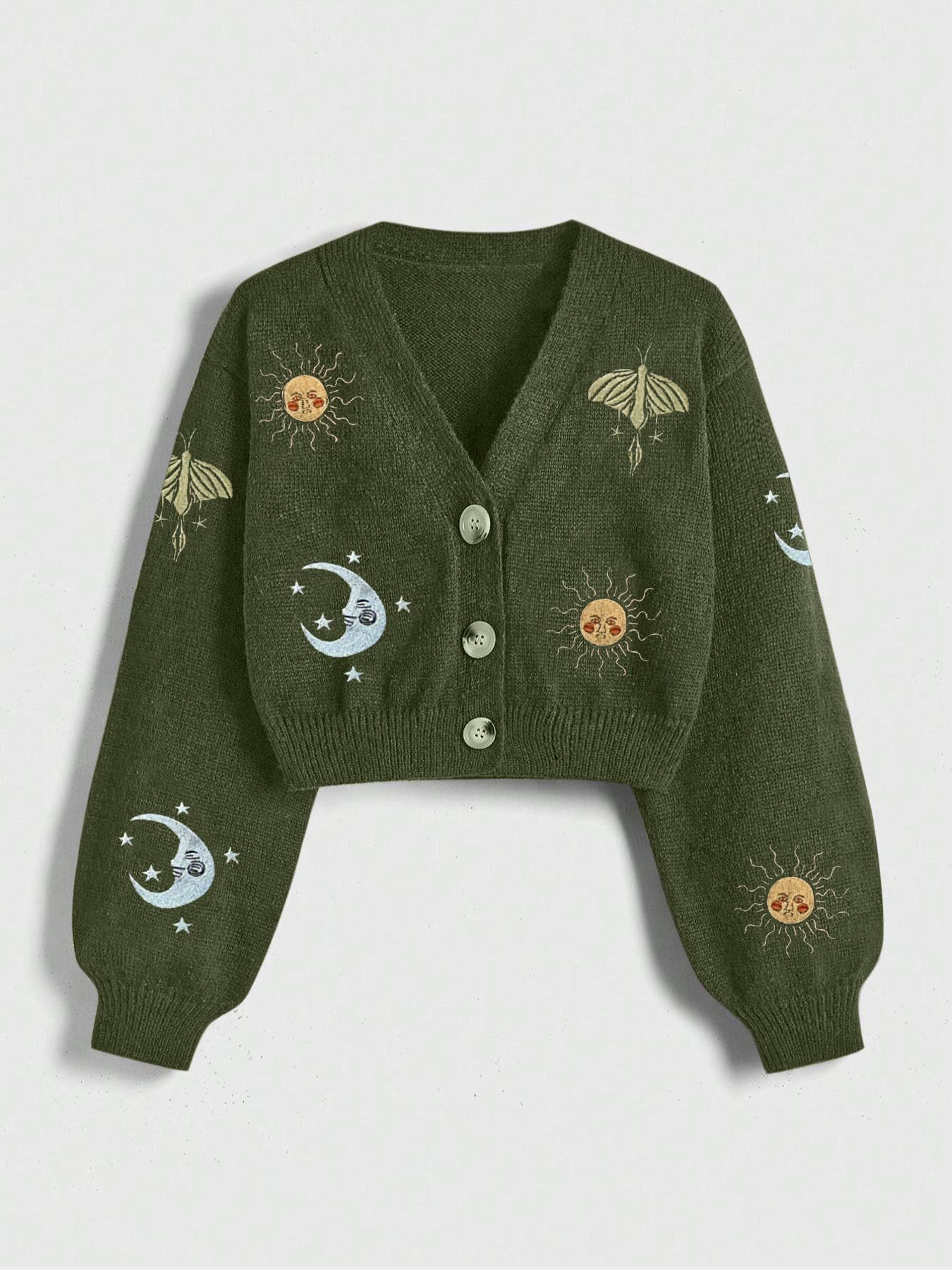 Embroidered Sun Moon Luna Moth Cardigan
