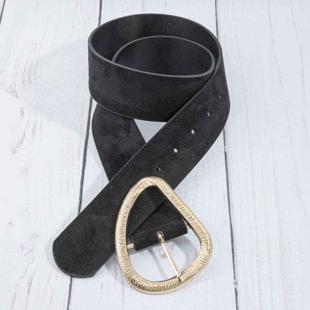 Vegan Suede Belt With Textured Teardrop Buckle