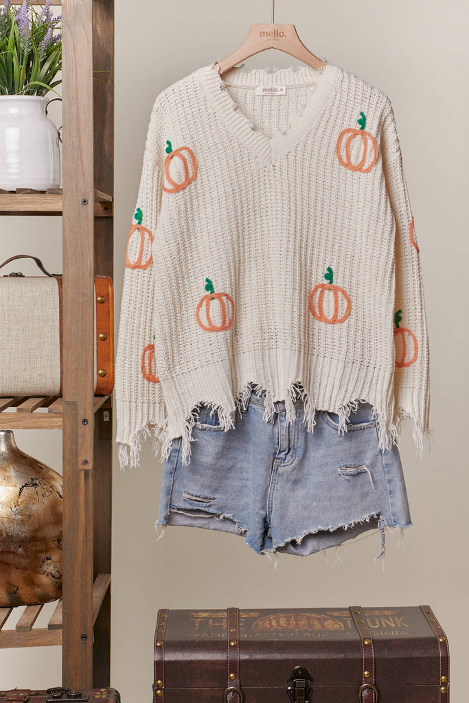 Distressed Pumpkin Patch Sweater