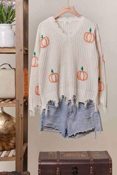 Distressed Pumpkin Patch Sweater