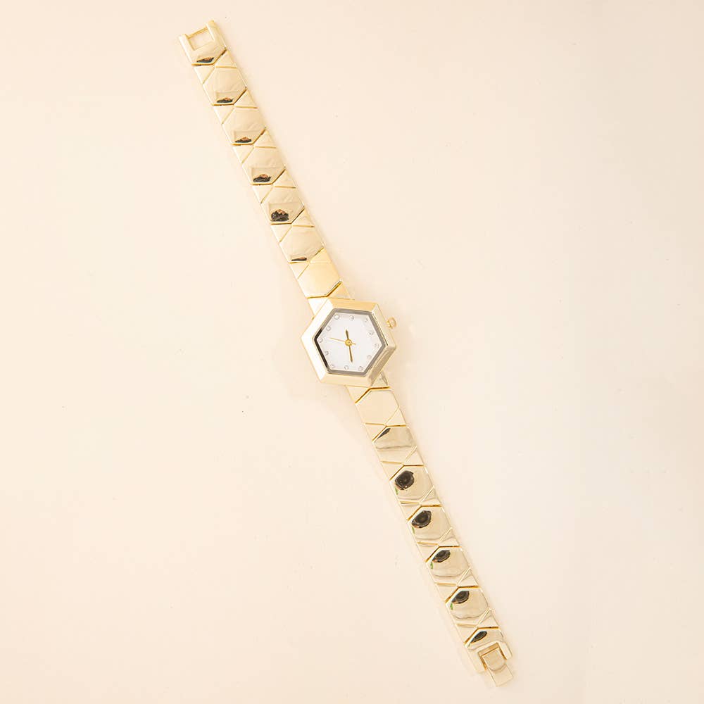 Hexagon Face Chevron Link Bracelet Watch