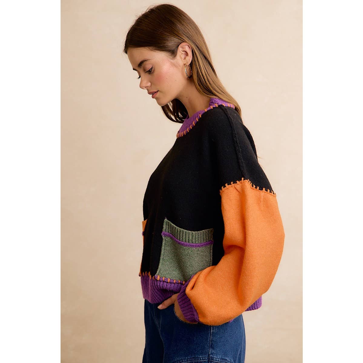 Halloween Stitch Patchwork Sweater