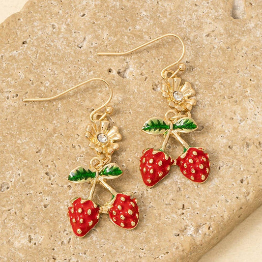 Strawberry Flower Dangle Earrings