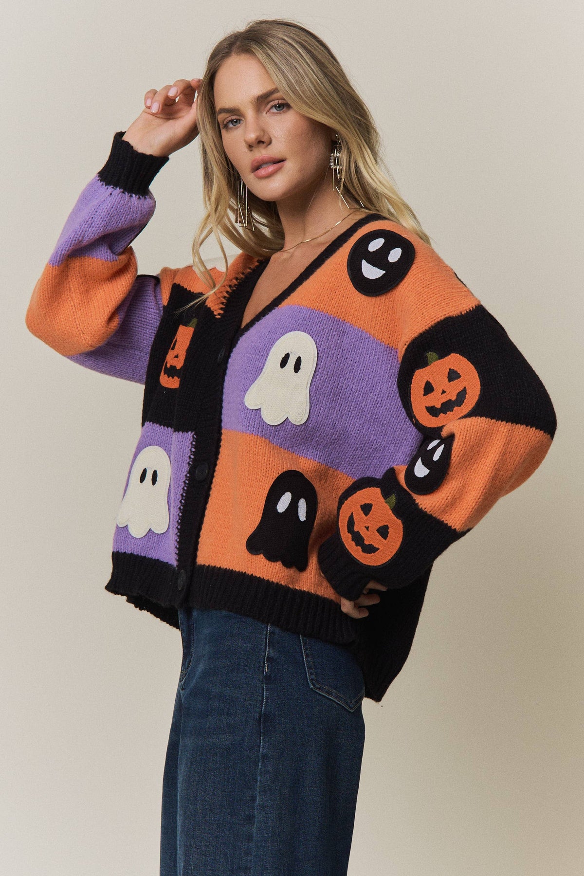 Soft Pumpkin Ghost Festive Cardigan