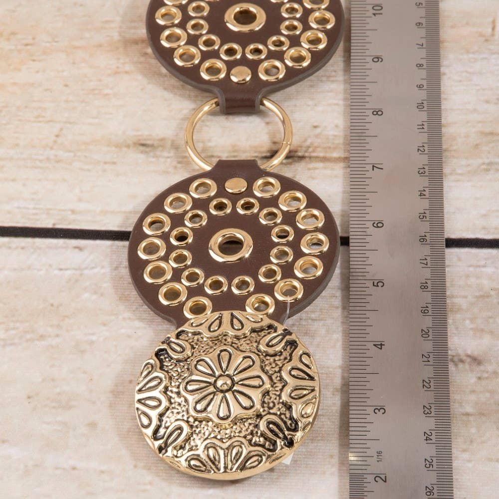 Vegan Leather Studded Disc Concho Chain Belt
