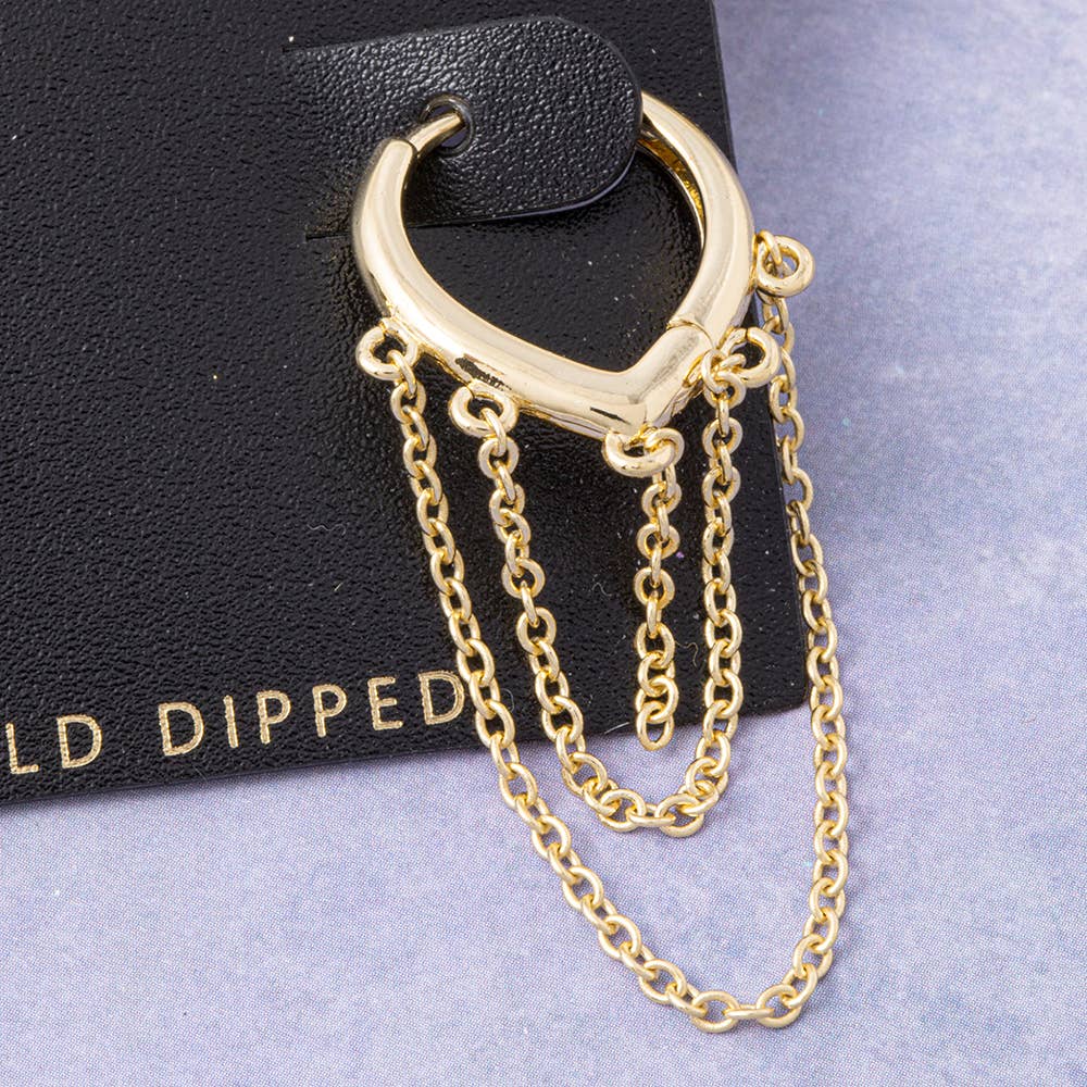 Gold Dipped Chain Fringe Pointed Huggie Earrings