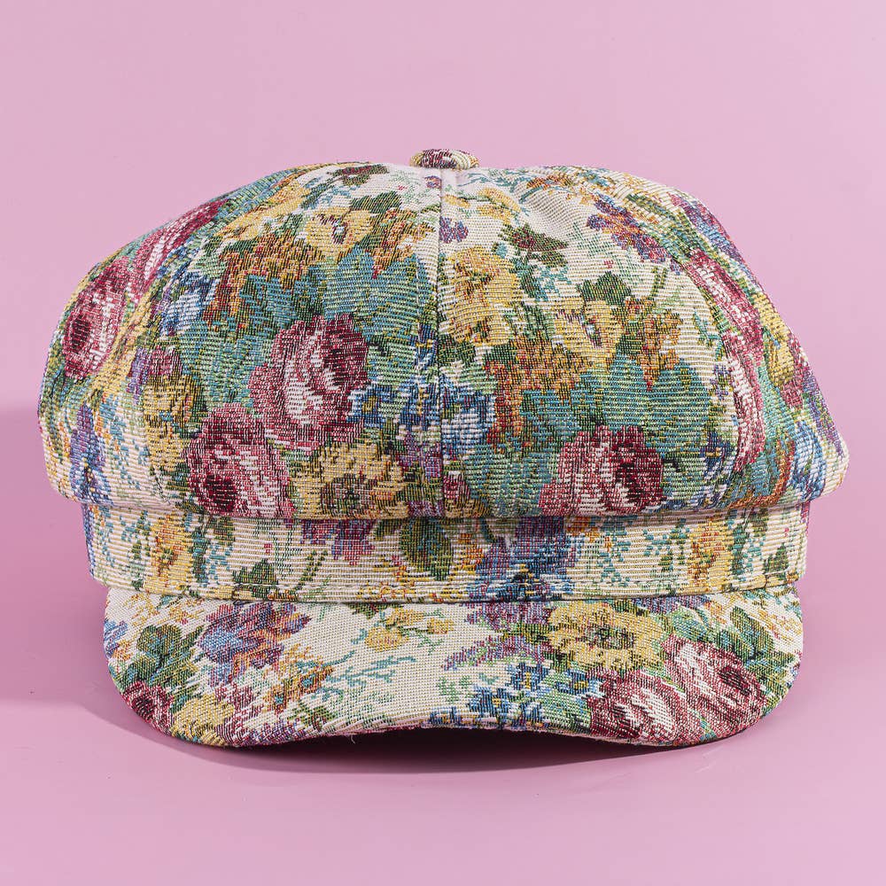 Multicolor Floral Tapestry Caby Newsboy Hat