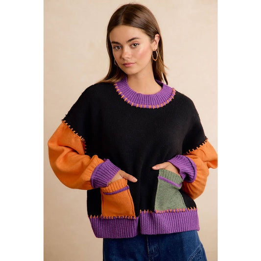 Halloween Stitch Patchwork Sweater