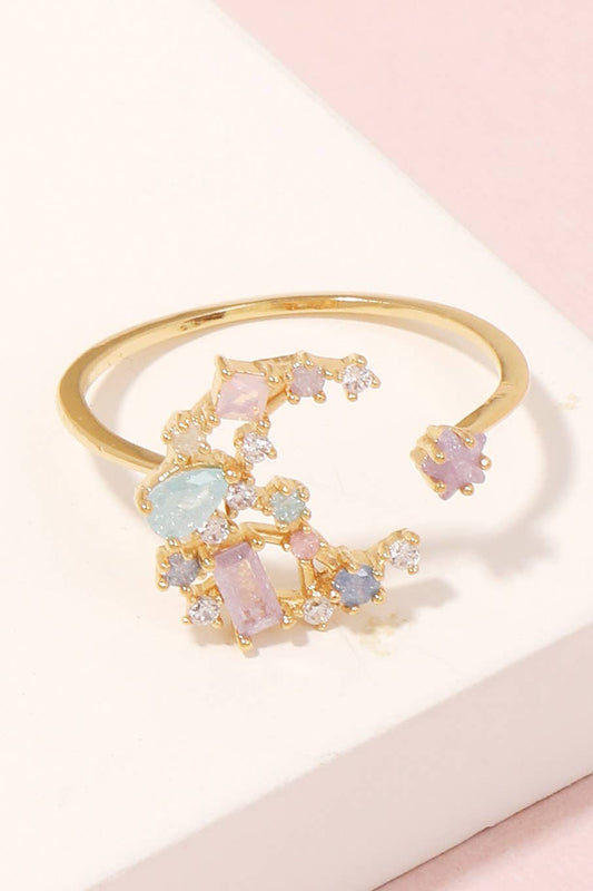 Cluster Studded Crescent Moon Ring