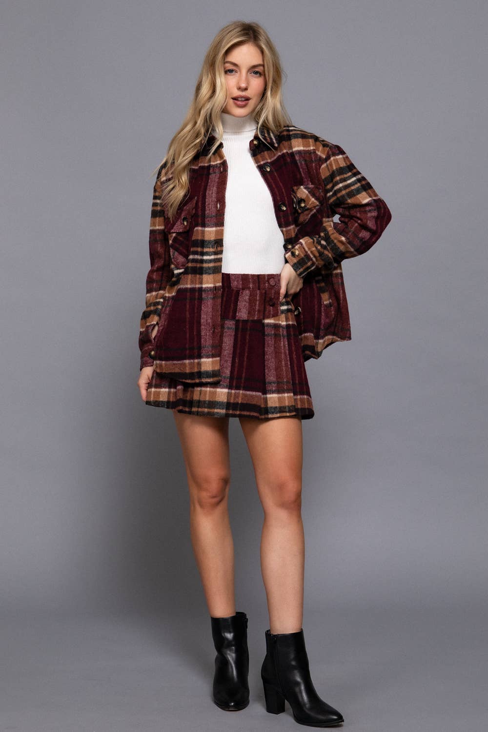Wool Blend Plaid Button Down Shacket