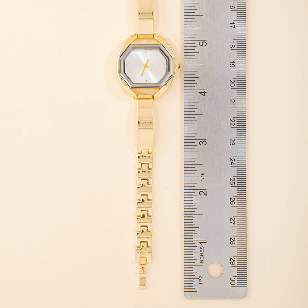 Octagon Face Half Bangle Link Bracelet Watch