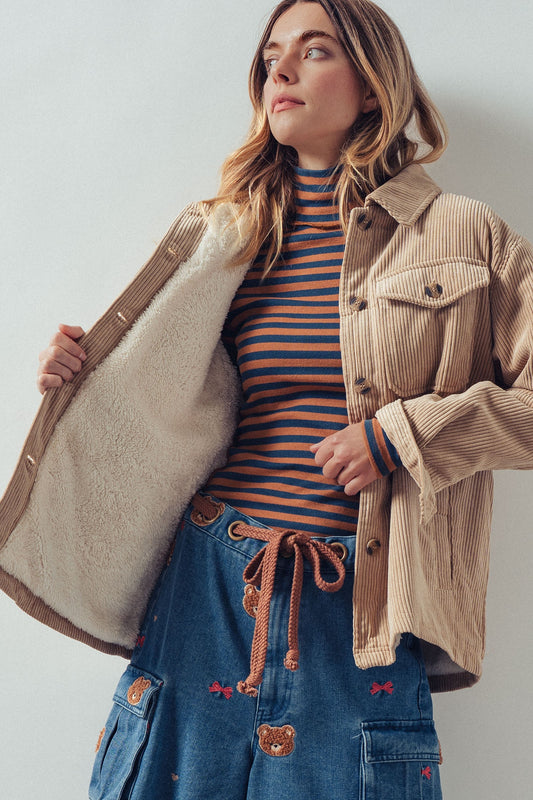 Corduroy Sherpa Lined Button Down Jacket