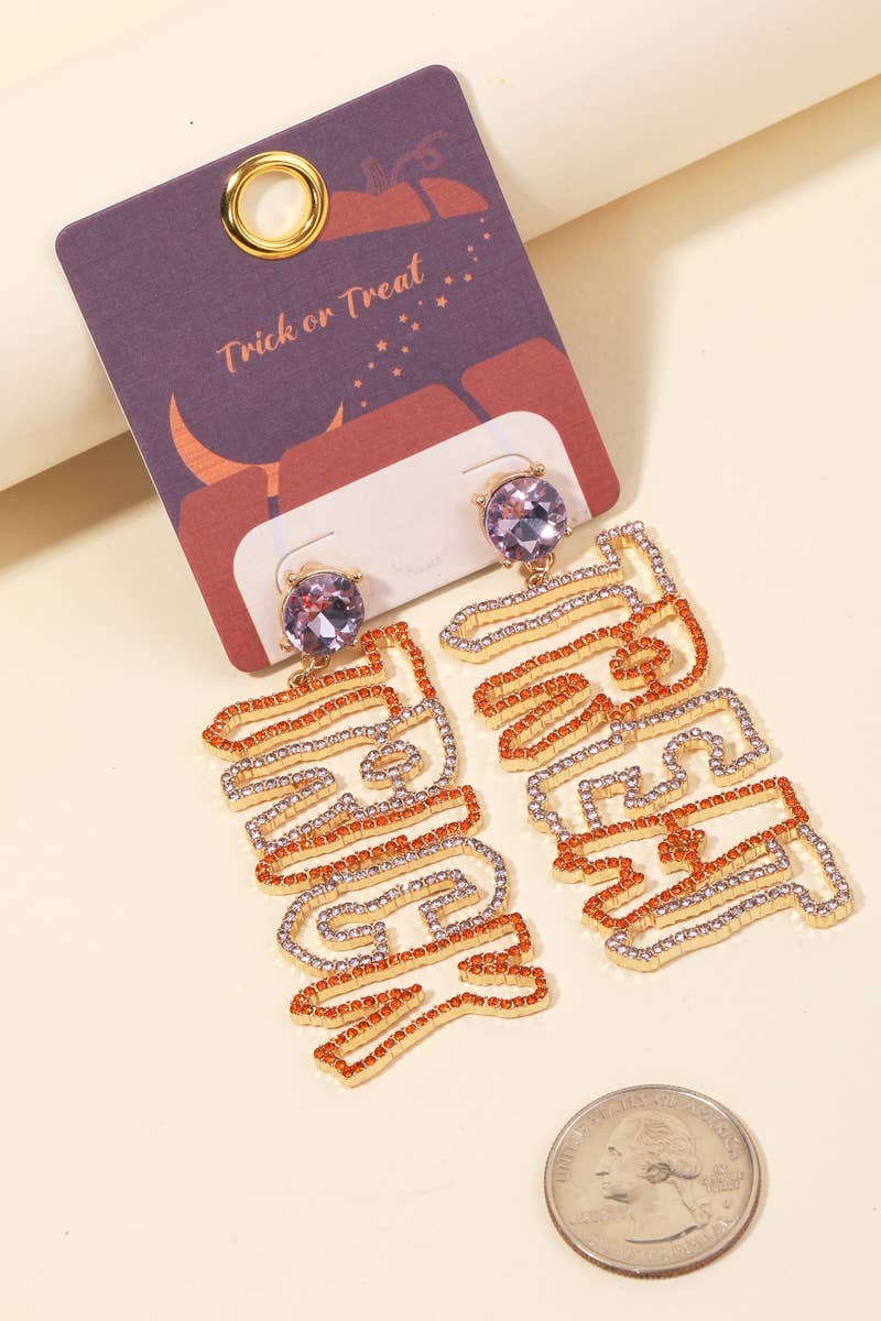 Rhinestone Studded Trick Treat Dangle Earrings