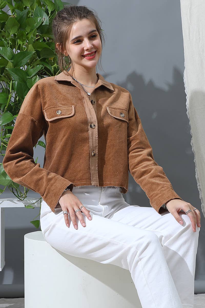 Cropped Corduroy Front Pockets Jacket