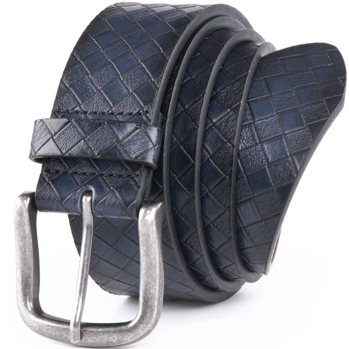 Navy Woven Leather Belt