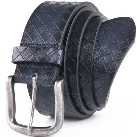 Navy Woven Leather Belt