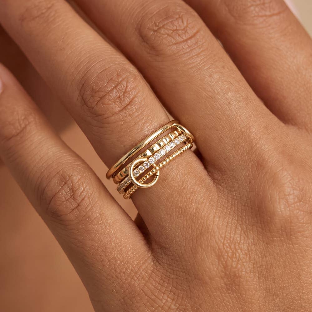 Polished Cz Rope Twist Stackable Ring Set