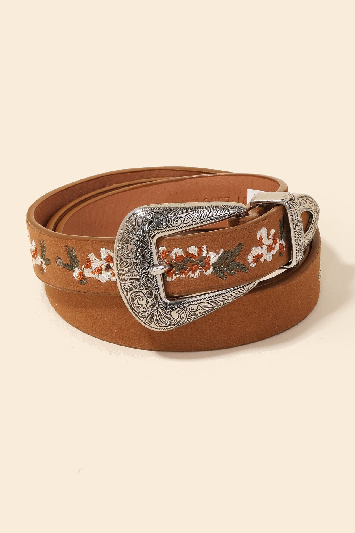 Etched Buckle Flower Embroidered Belt