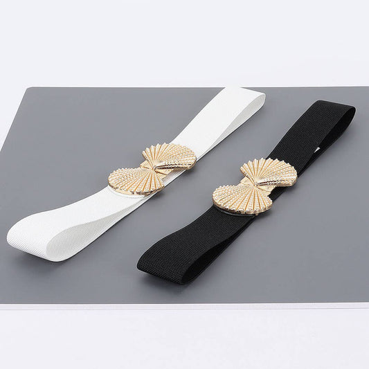 Double Metal Shell Buckle Stretch Belt